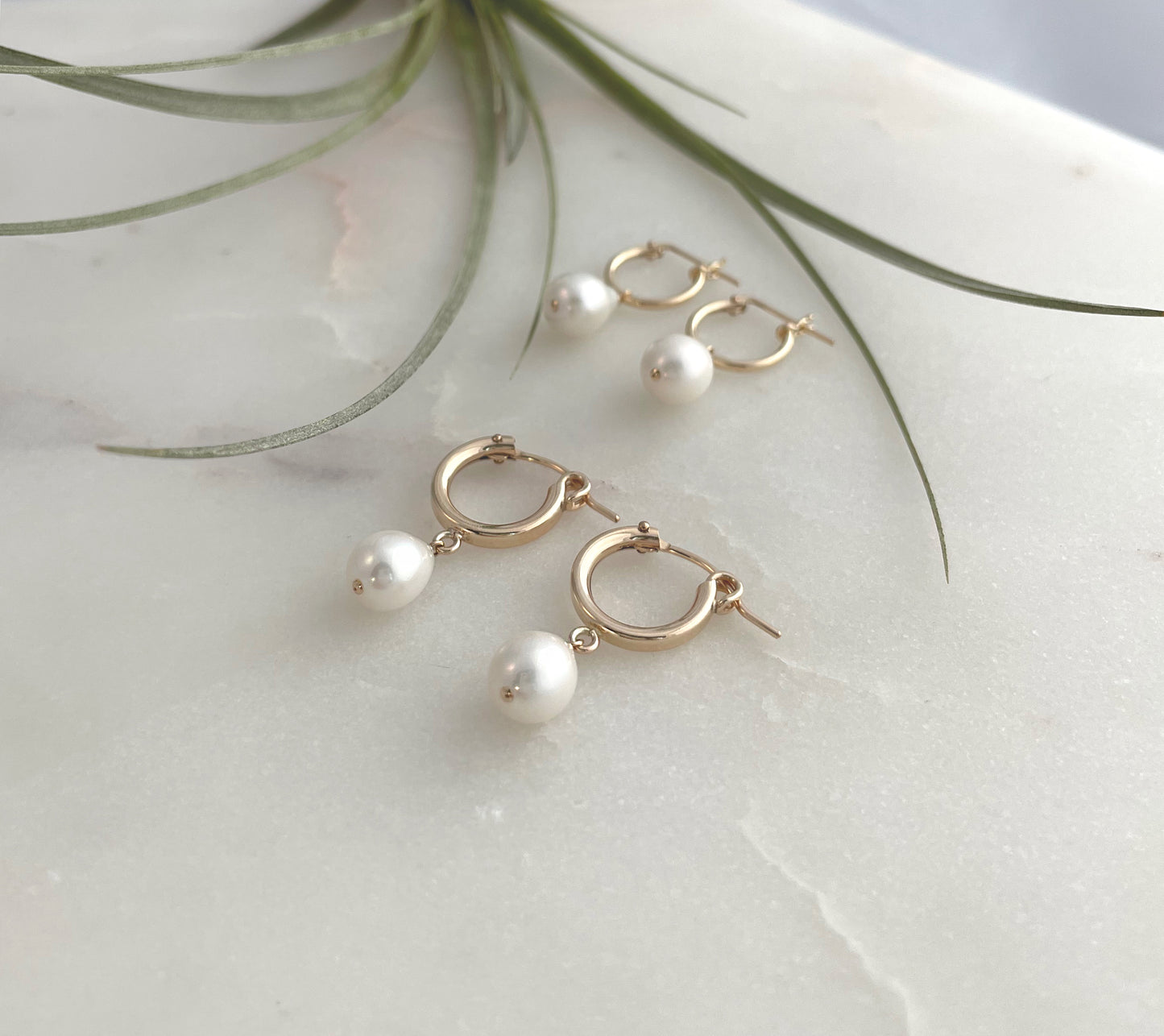 Pearl Hoop Earring(Heavy) - Mini Baroque Tear Drop Pearl with 14k Gold Filled Hoop (2mm thickness Heavy, 12mm diameter)