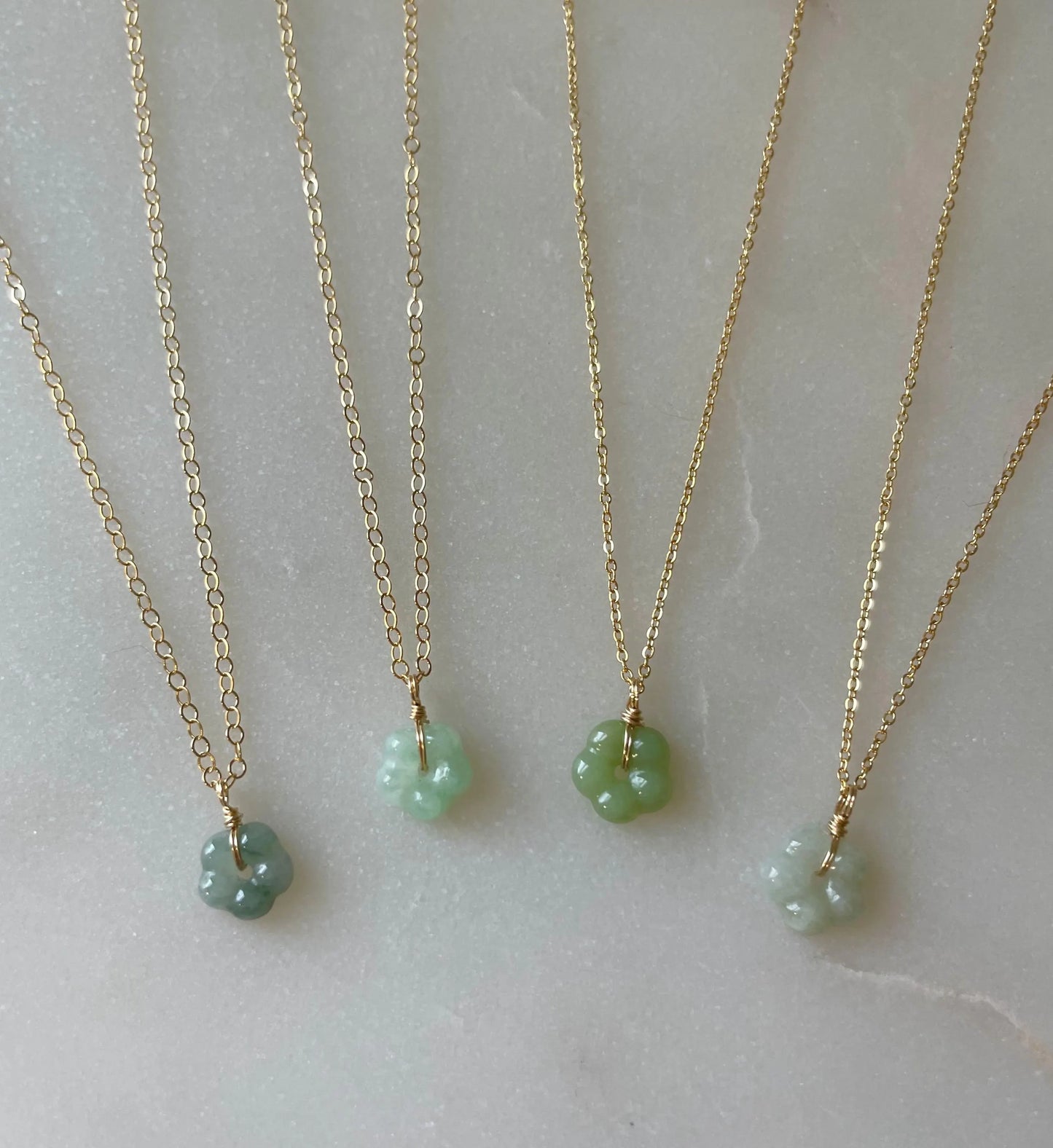 Tiny Jade Flower Charm Necklace - Icy Green Burma Jadeite Flower 6-9mm, 14k Gold Filled chain (Two chain styles: 1.2-1.3mm), Natural Jade