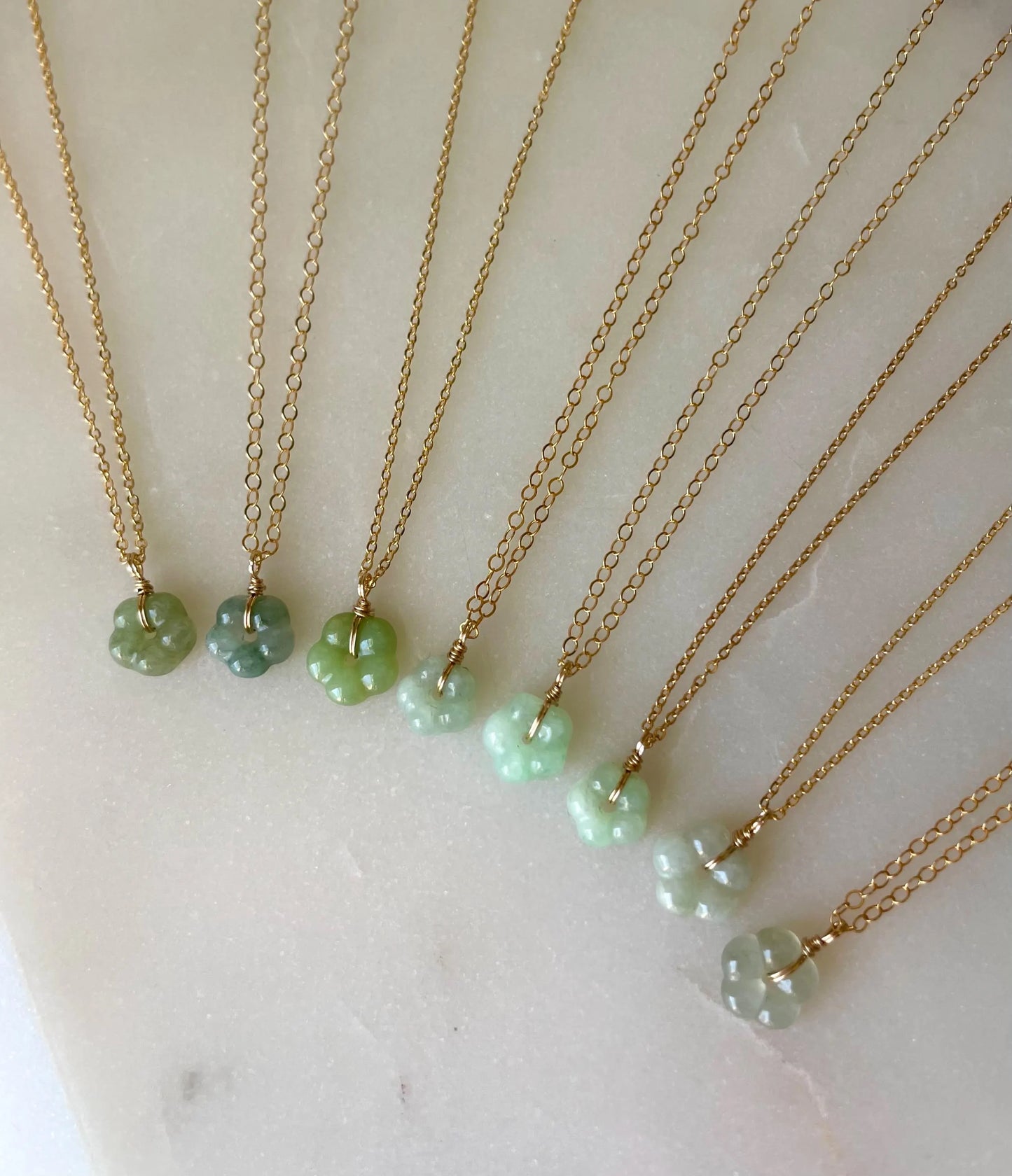 Tiny Jade Flower Charm Necklace - Icy Green Burma Jadeite Flower 6-9mm, 14k Gold Filled chain (Two chain styles: 1.2-1.3mm), Natural Jade