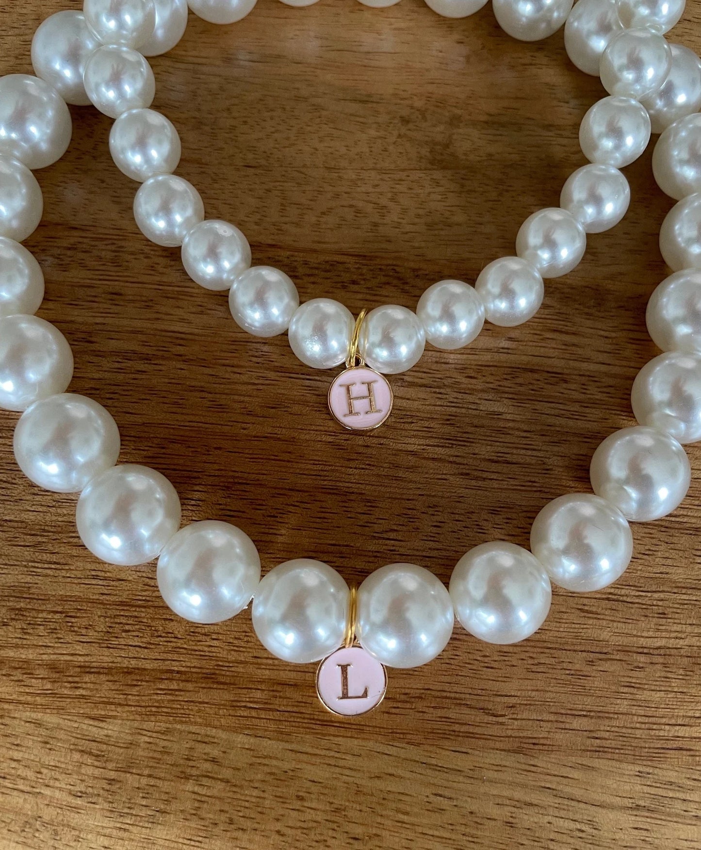 Dog's Cat's Pearl Necklace. Faux Pearl with Initial Charm, Letter Charm, Name Tag