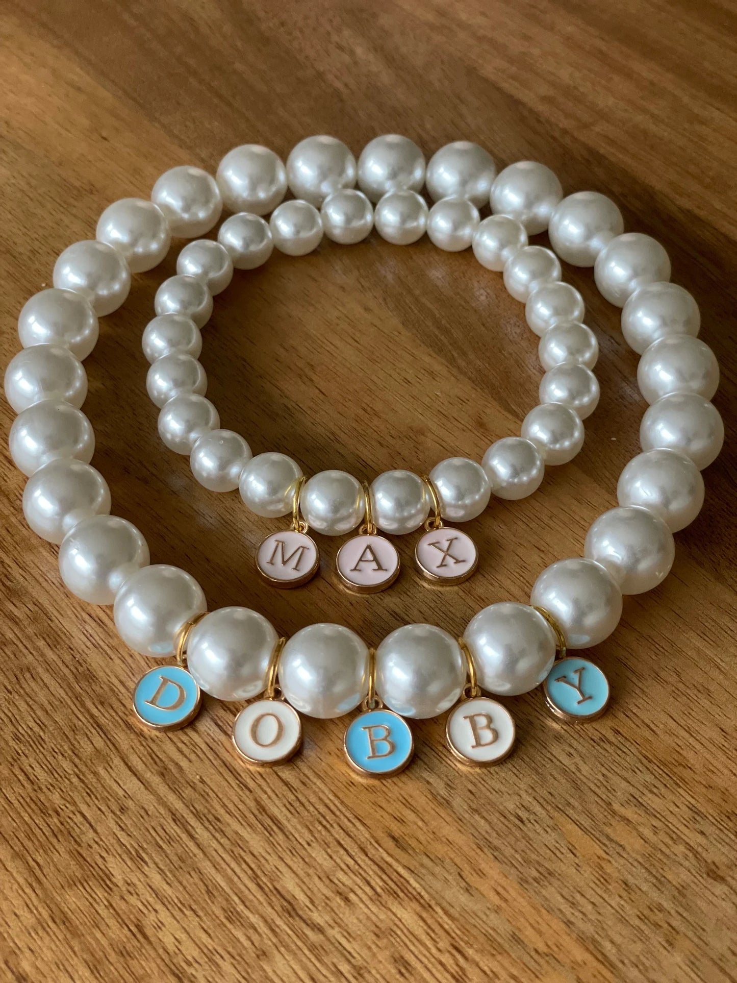 Dog's Cat's Pearl Necklace. Faux Pearl with Initial Charm, Letter Charm, Name Tag