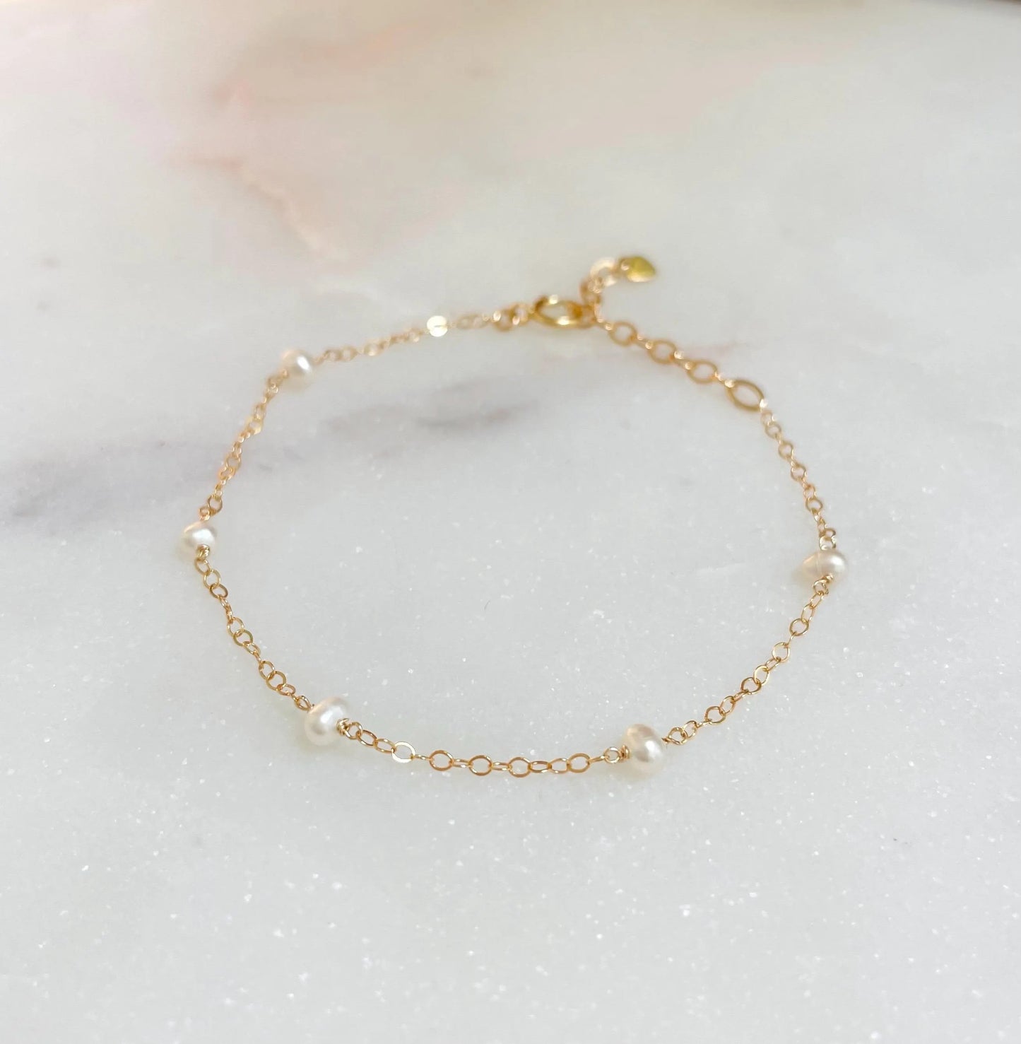 Pearl Satellite Bracelet - 3mm White Freshwater Pearl, 14k Gold Filled Chain