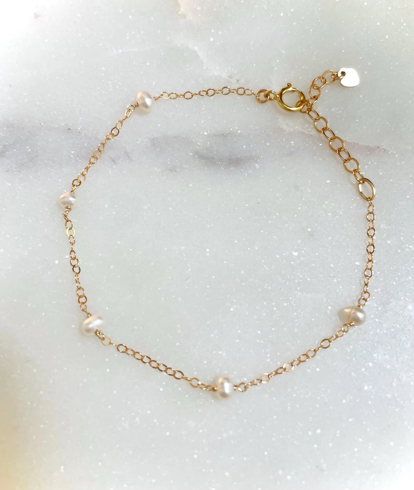 Pearl Satellite Bracelet - 3mm White Freshwater Pearl, 14k Gold Filled Chain