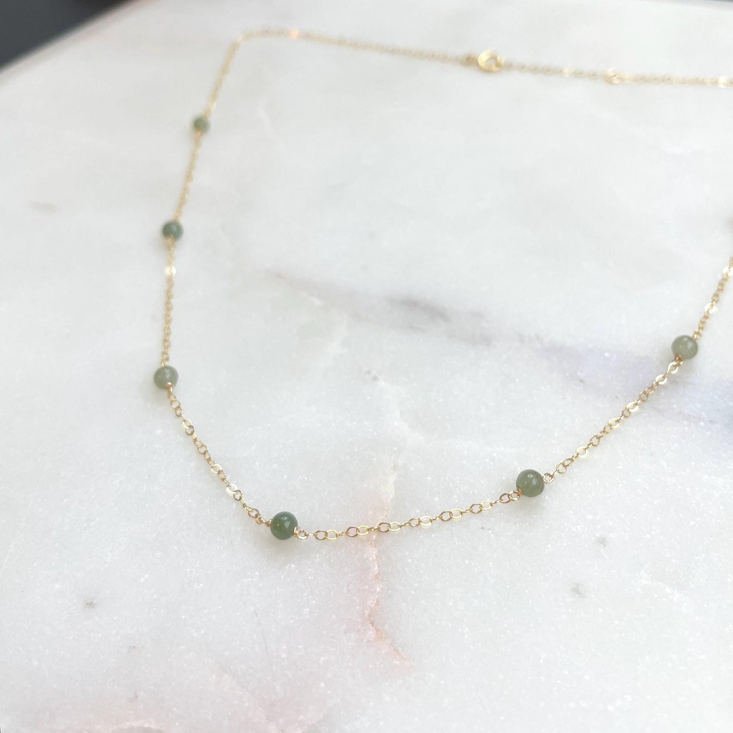 Jade Satellite Necklace - Small Green Jadeite Ball Bead 3-4mm, 14k Gold Filled flat cable chain 1.4mm, Natural Jade