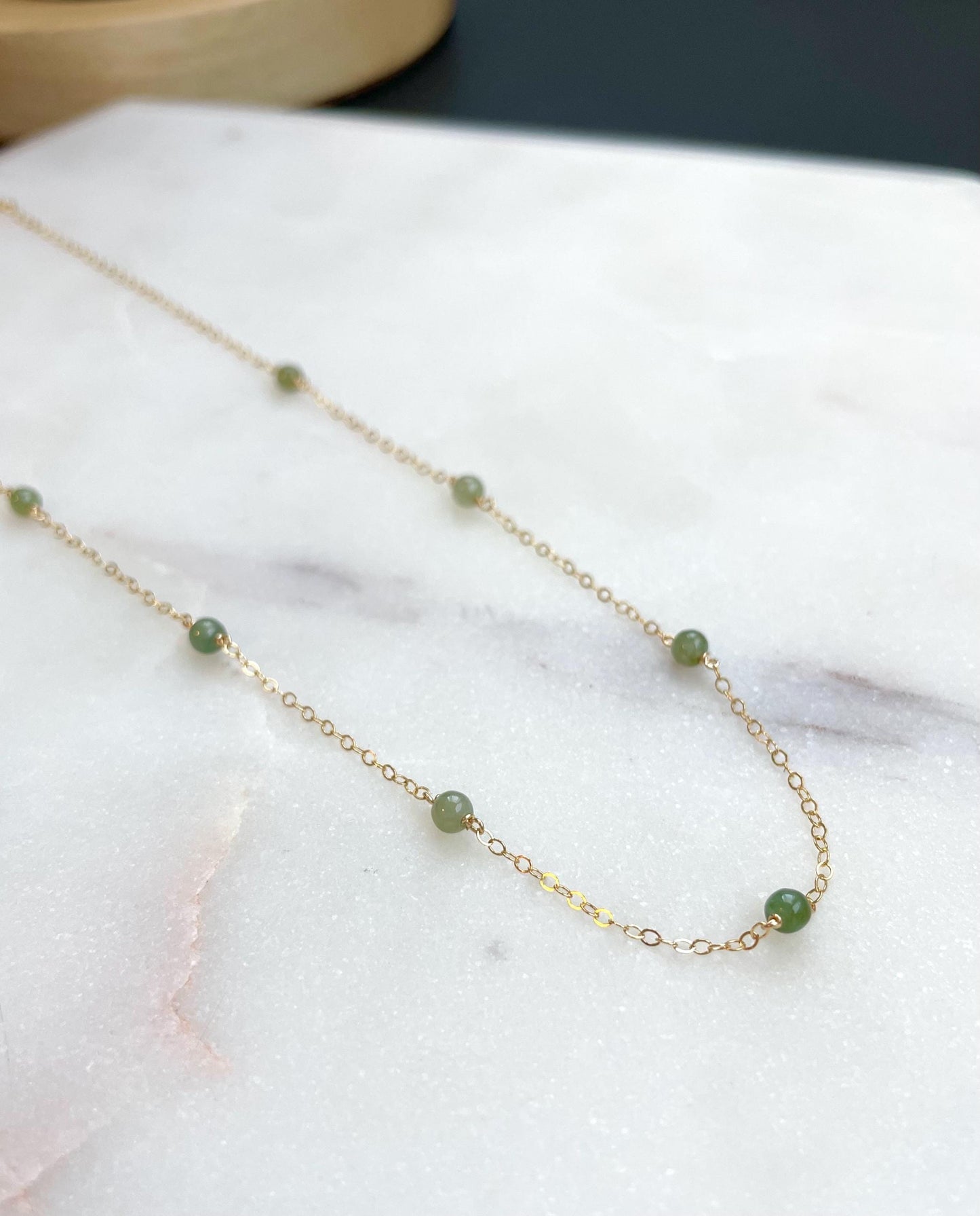 Jade Satellite Necklace - Small Green Jadeite Ball Bead 3-4mm, 14k Gold Filled flat cable chain 1.4mm, Natural Jade