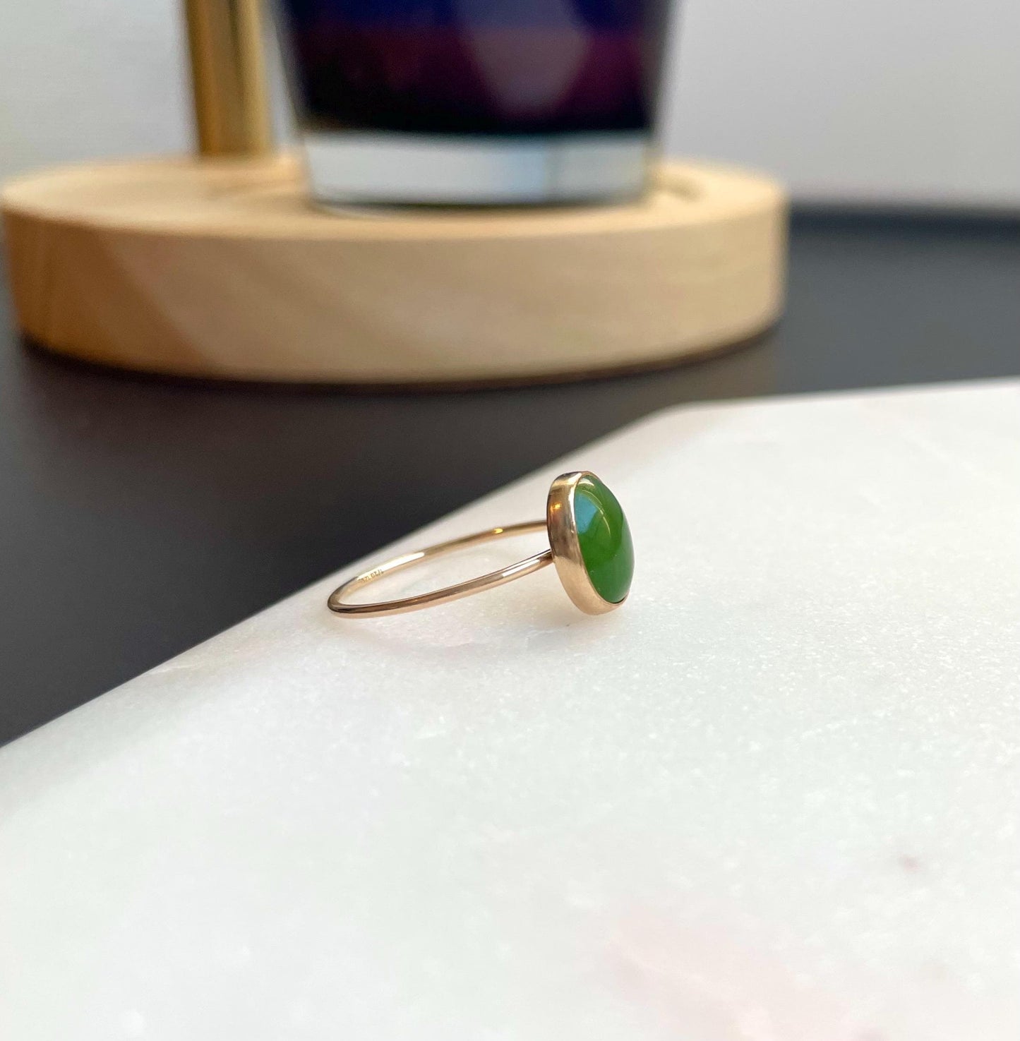 Oval Jade Ring - 14K Gold Filled, 8x10mm Oval Jade Cabochon, 1mm Gold Filled Ring