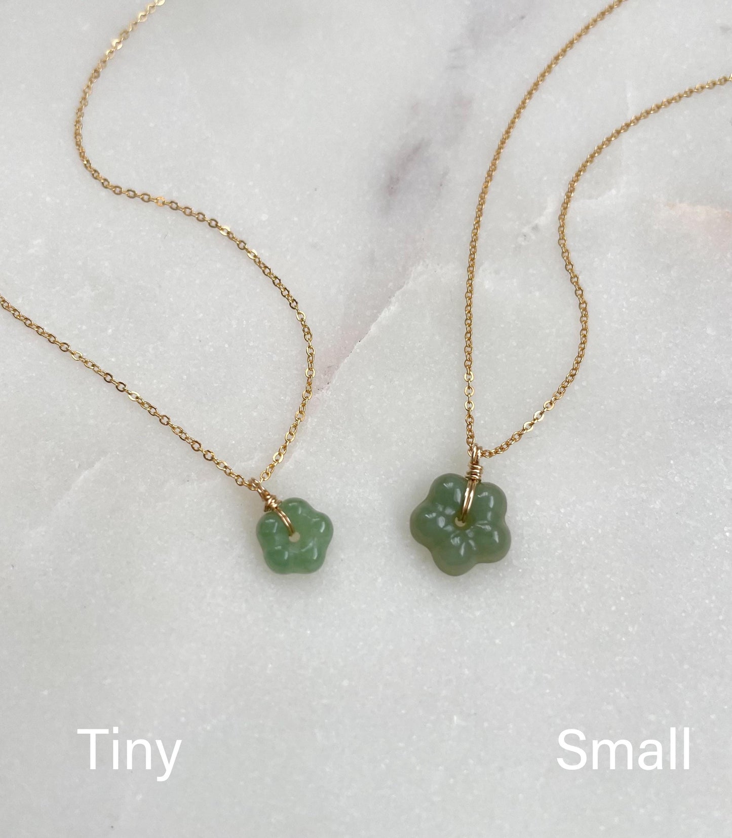 Jade Flower Charm Necklace(Small) - Icy Green Burma Jadeite Flower 10-11mm, 14k Gold Filled chain (Two chain styles: 1.2-1.3mm)