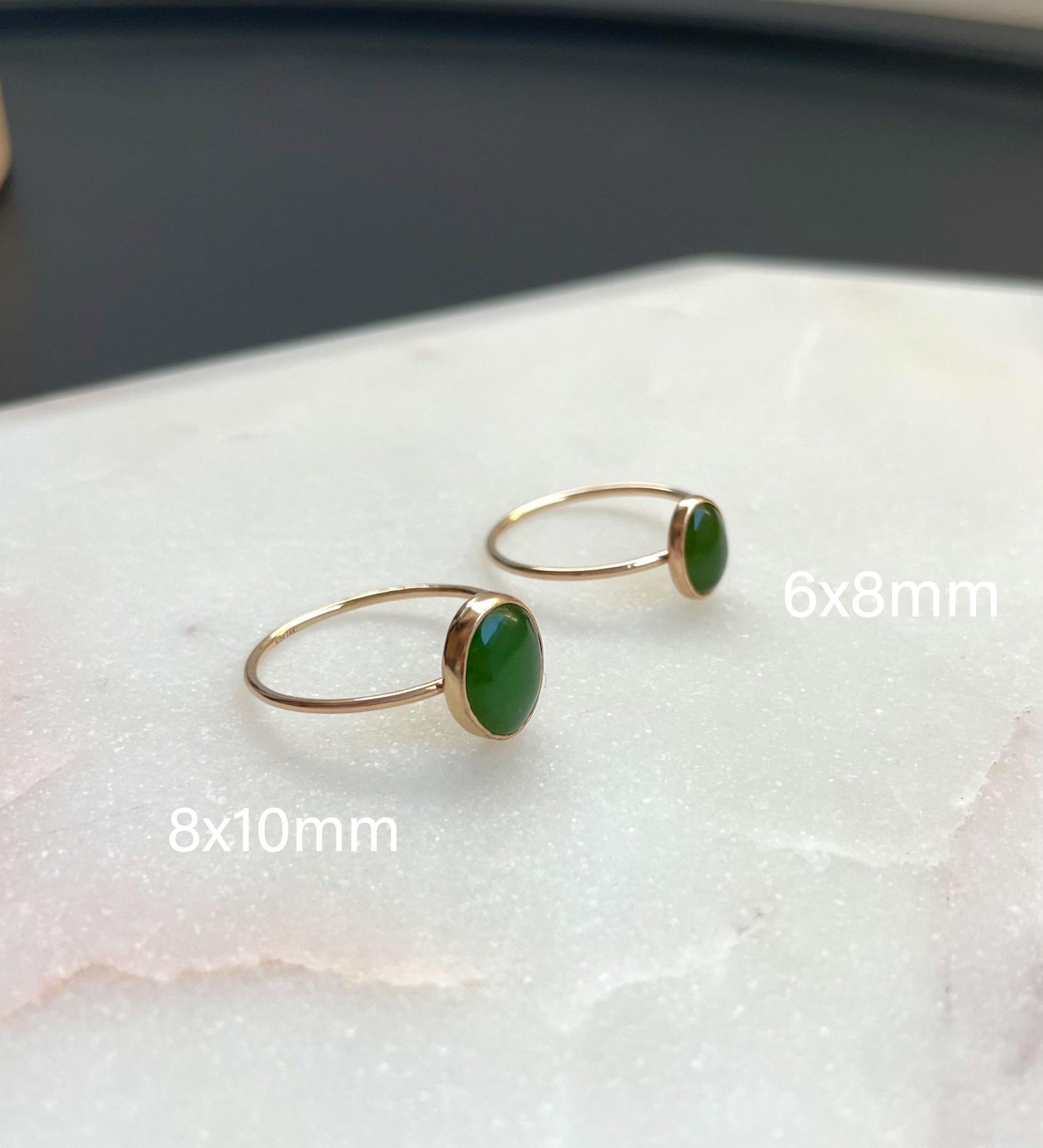 Oval Jade Ring - 14K Gold Filled, 8x10mm Oval Jade Cabochon, 1mm Gold Filled Ring