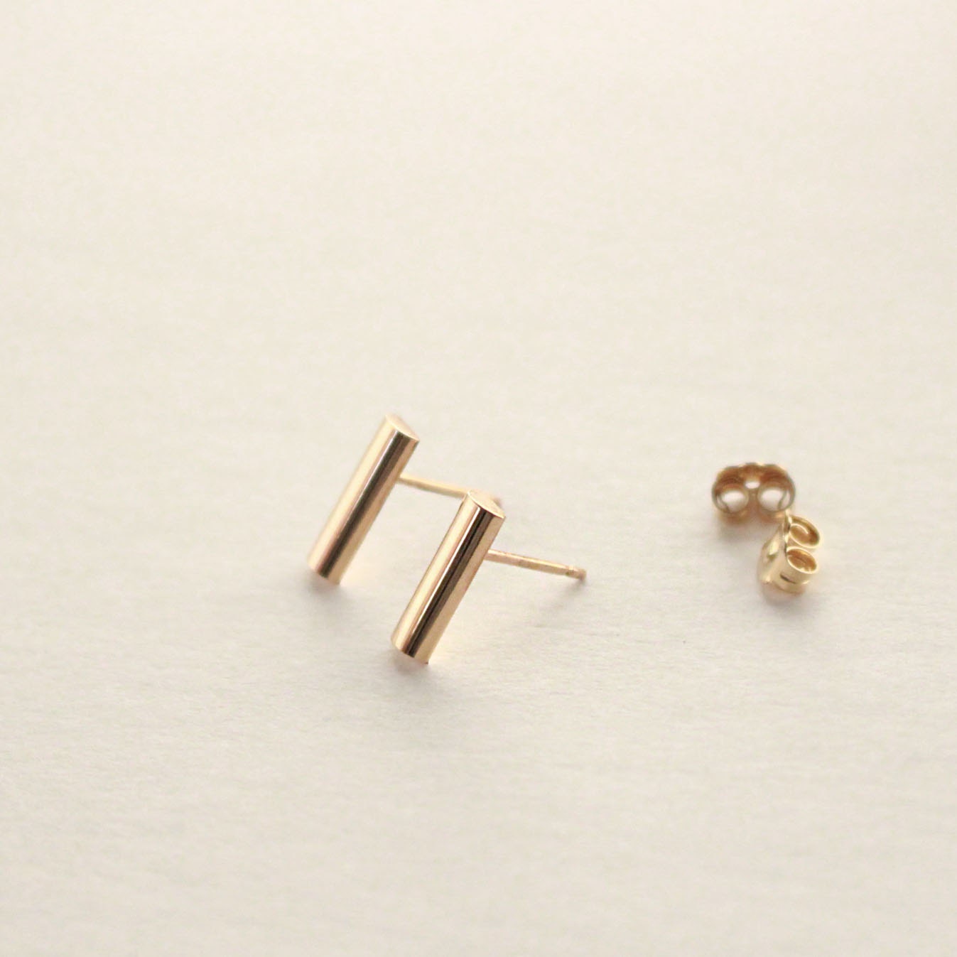 Gold Bar Stud Earring, 14K Gold Filled, Half Round Bar, 10x3mm(Medium)