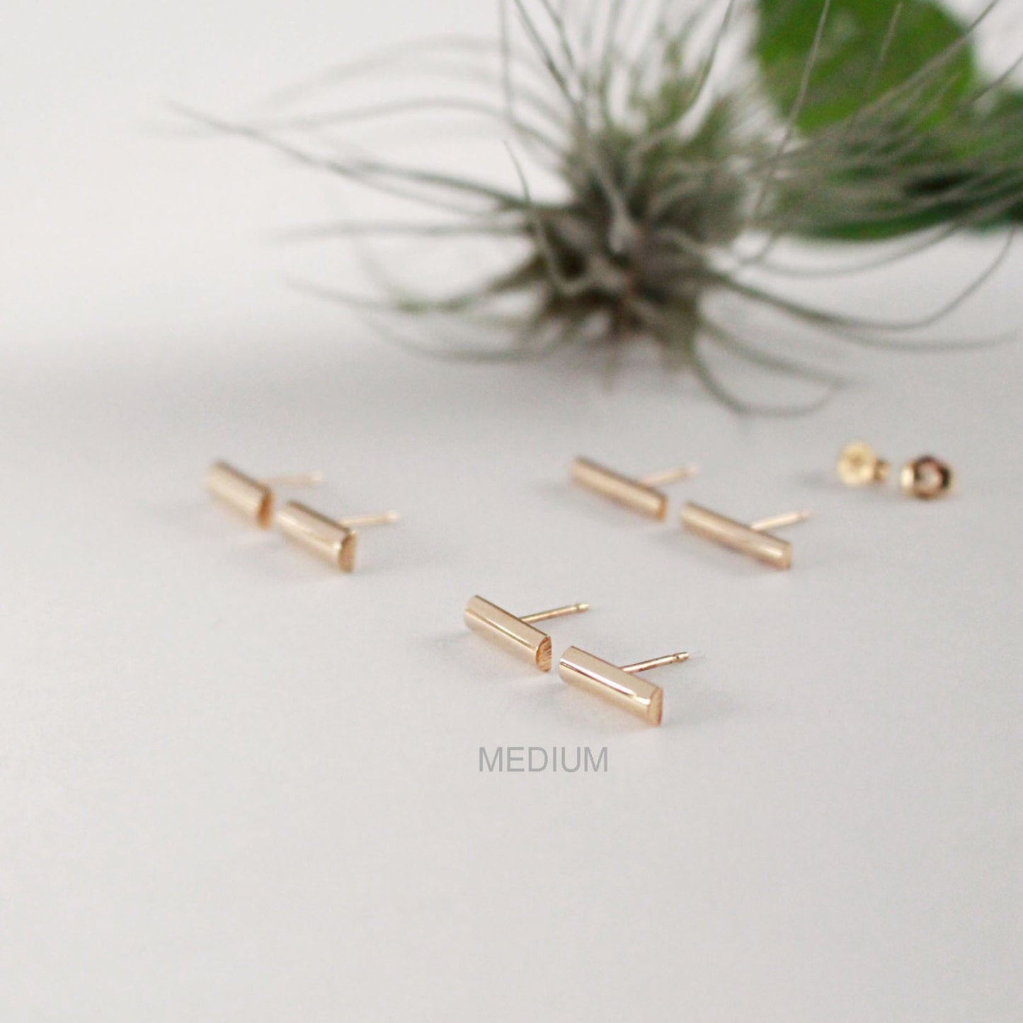 Gold Bar Stud Earring, 14K Gold Filled, Half Round Bar, 10x3mm(Medium)