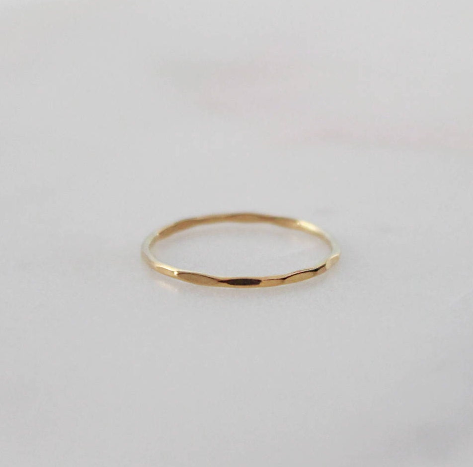 Hammered Textured 1mm Ring - 14K Gold Filled