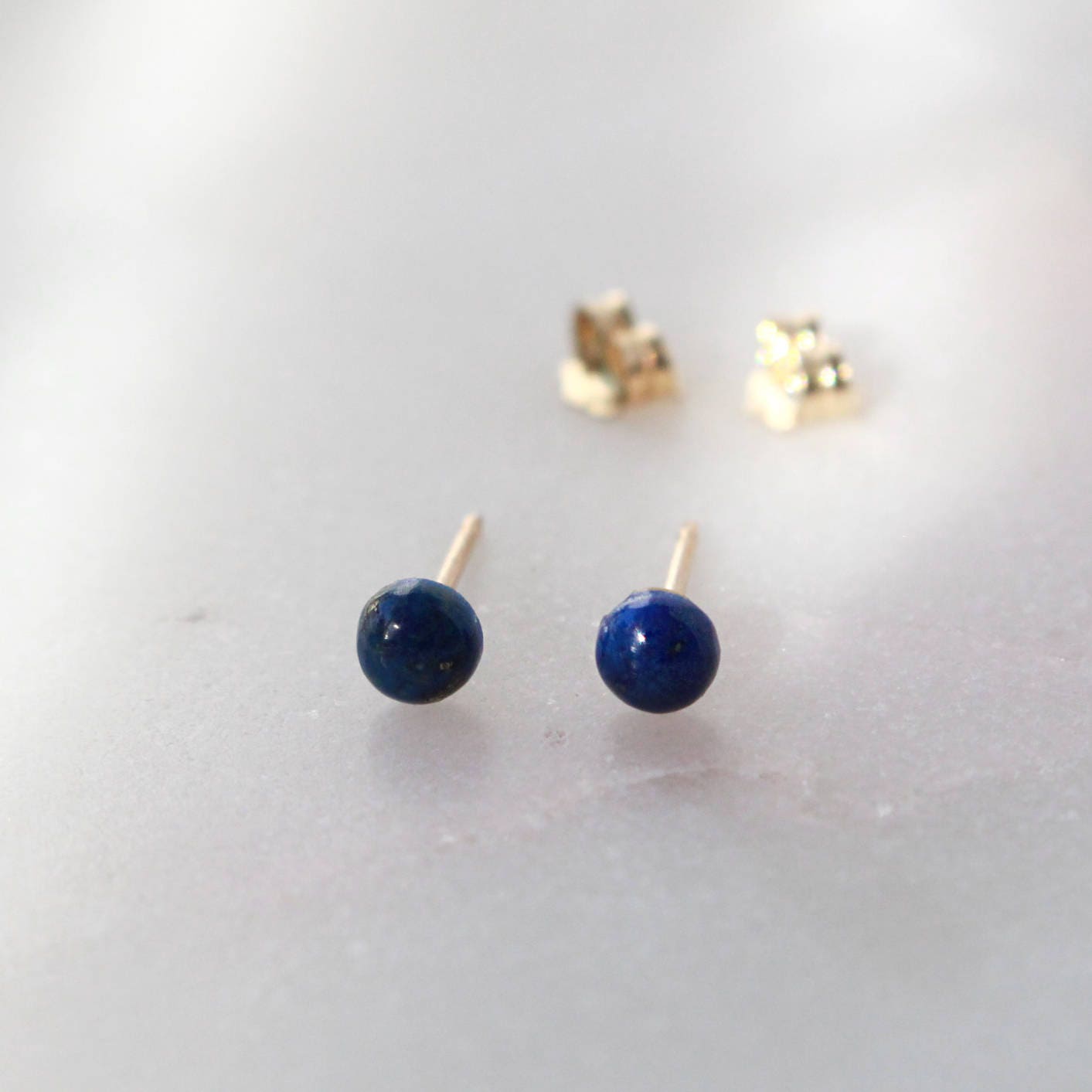 Tiny Lapis Lazuli Stud Earring - 4mm(small), 14K Gold Filled