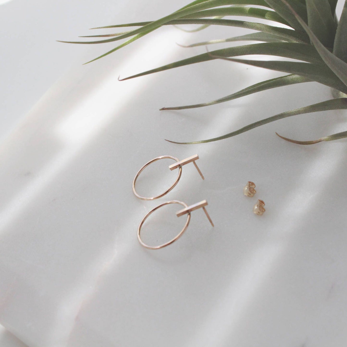 Gold Bar Circle Earrings - 14K Gold Filled, 10mm Bar, 18mm Circle