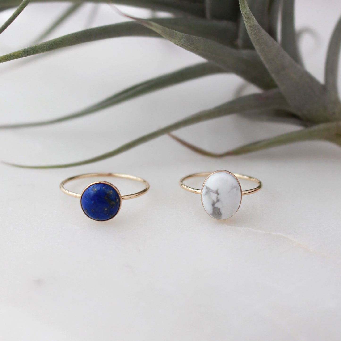 Oval Marble Ring - 14K Gold Filled, 8x10mm Oval Howlite Stone, 1mm Gold Filled Ring