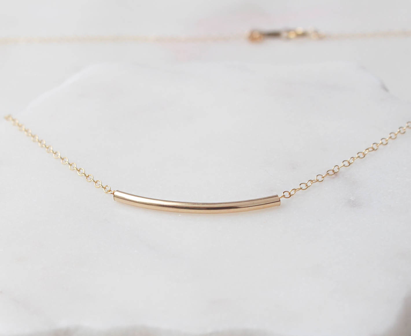 Gold Curved Tube Bar Necklace - Gold Filled Tube 30mm