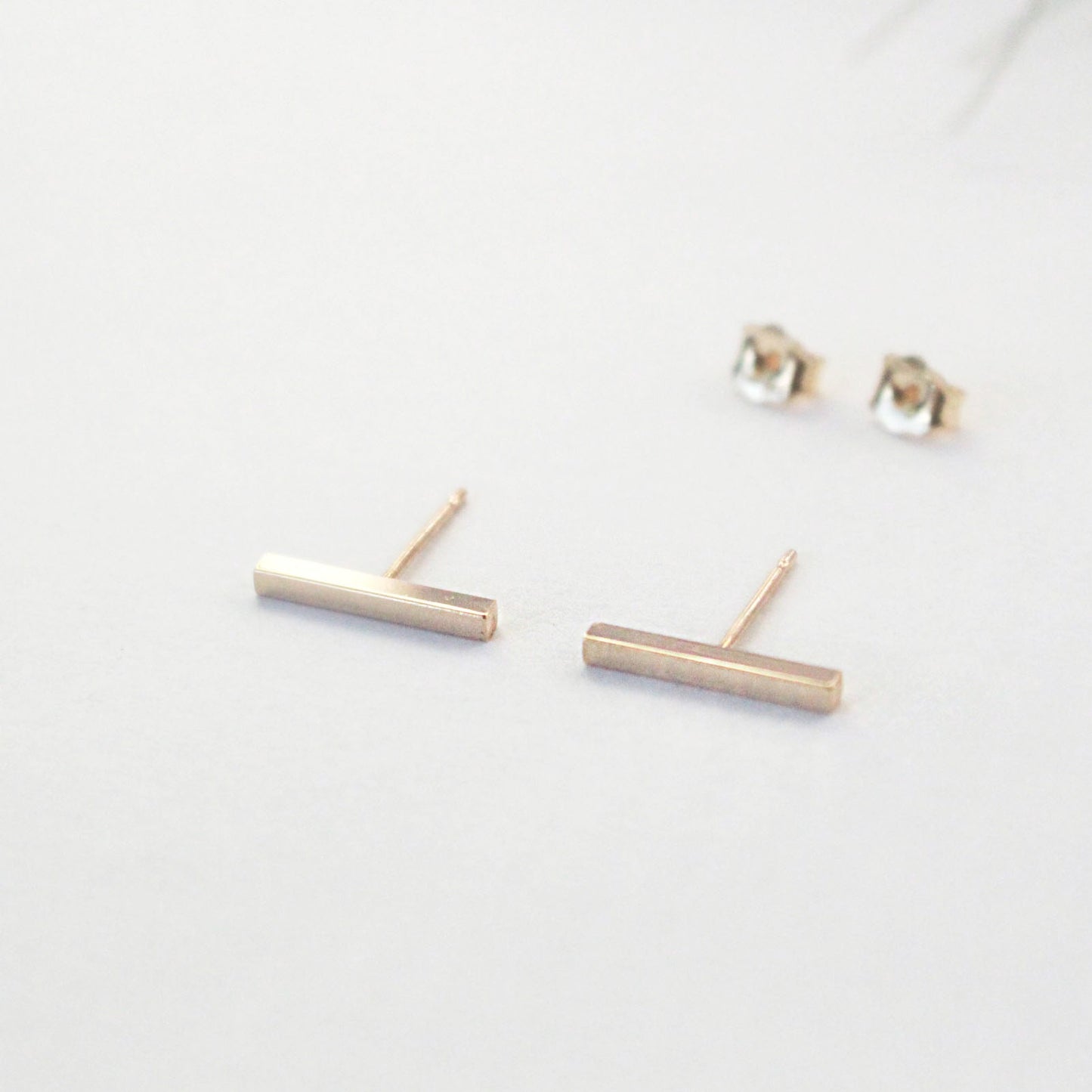 Gold Bar Stud Earring, 14K Gold Filled, Long Squre Bar, 11x2mm