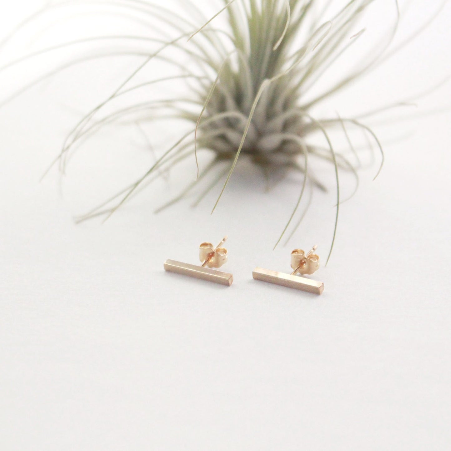 Gold Bar Stud Earring, 14K Gold Filled, Long Squre Bar, 11x2mm