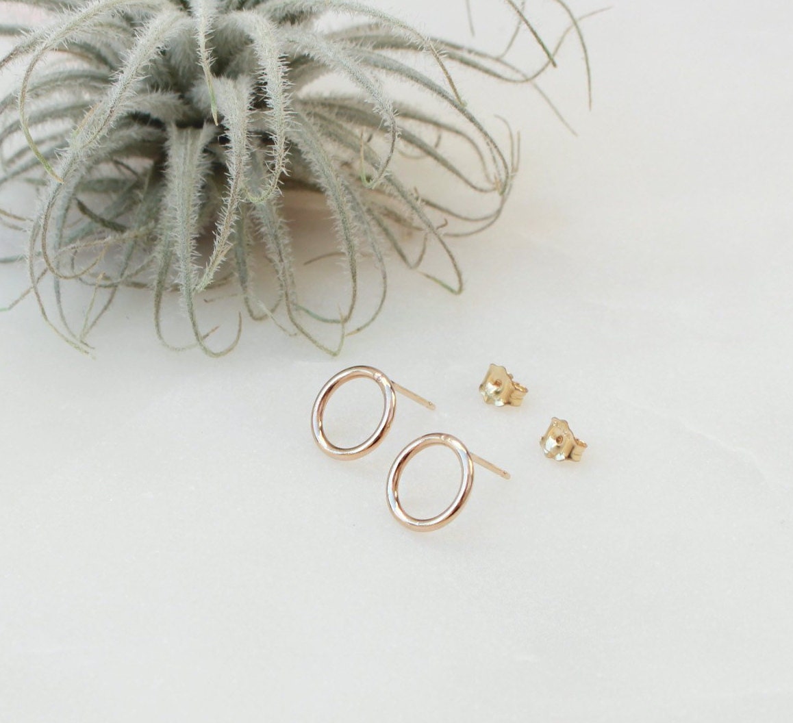 Gold Circle Stud Earrings - 14K Gold Filled, 10mm O Ring Circle