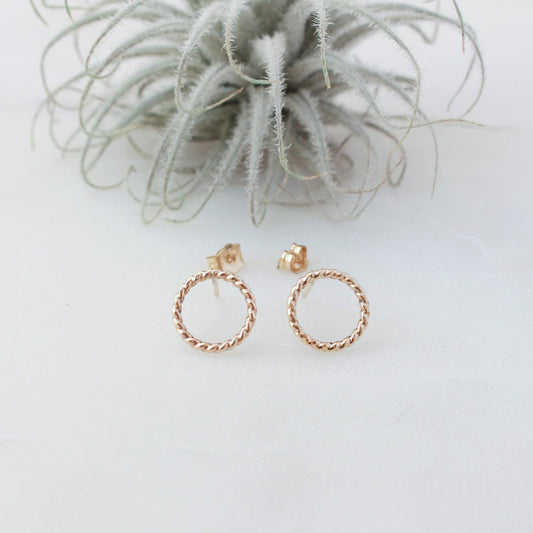 Gold Twist Circle Stud Earrings - 14K Gold Filled 10mm Twist O Ring