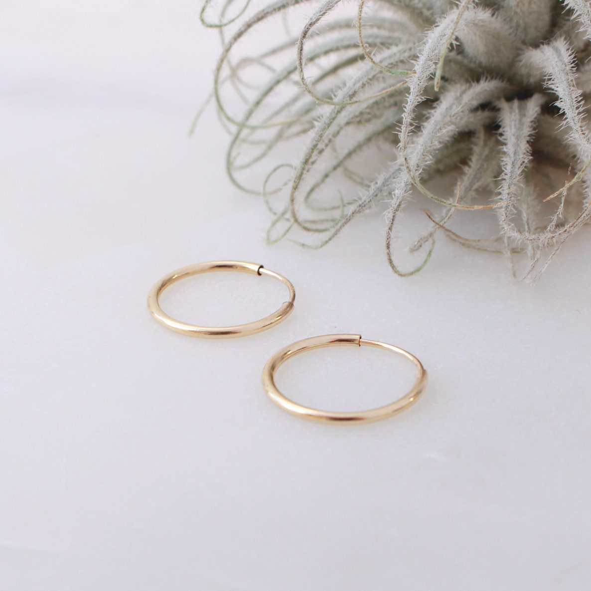 Gold Hoop Earrings - 14K Gold Filled, 14mm Diameter, 1.3mm Thick, Endless Hoop Earrings
