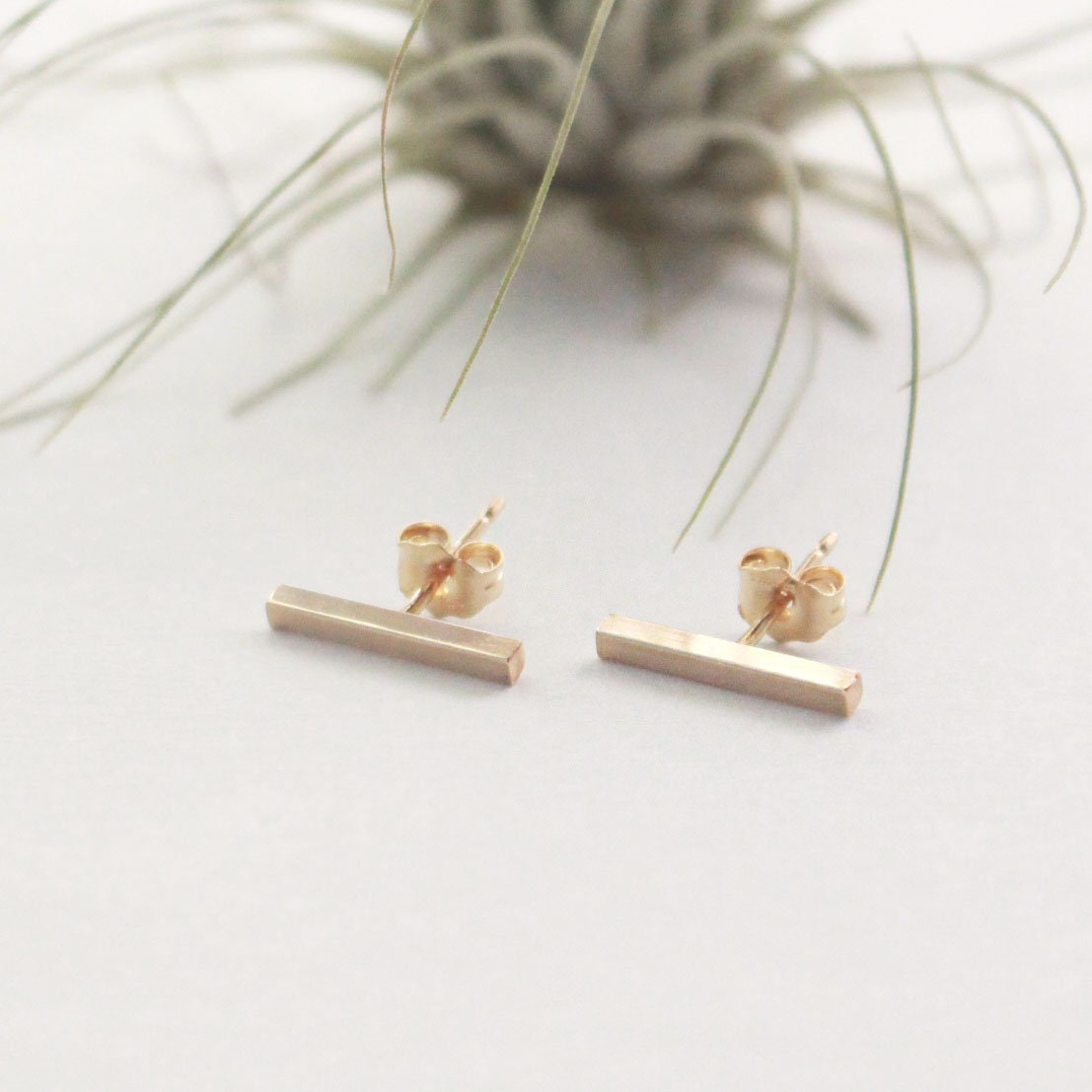 Gold Bar Stud Earring, 14K Gold Filled, Long Squre Bar, 11x2mm