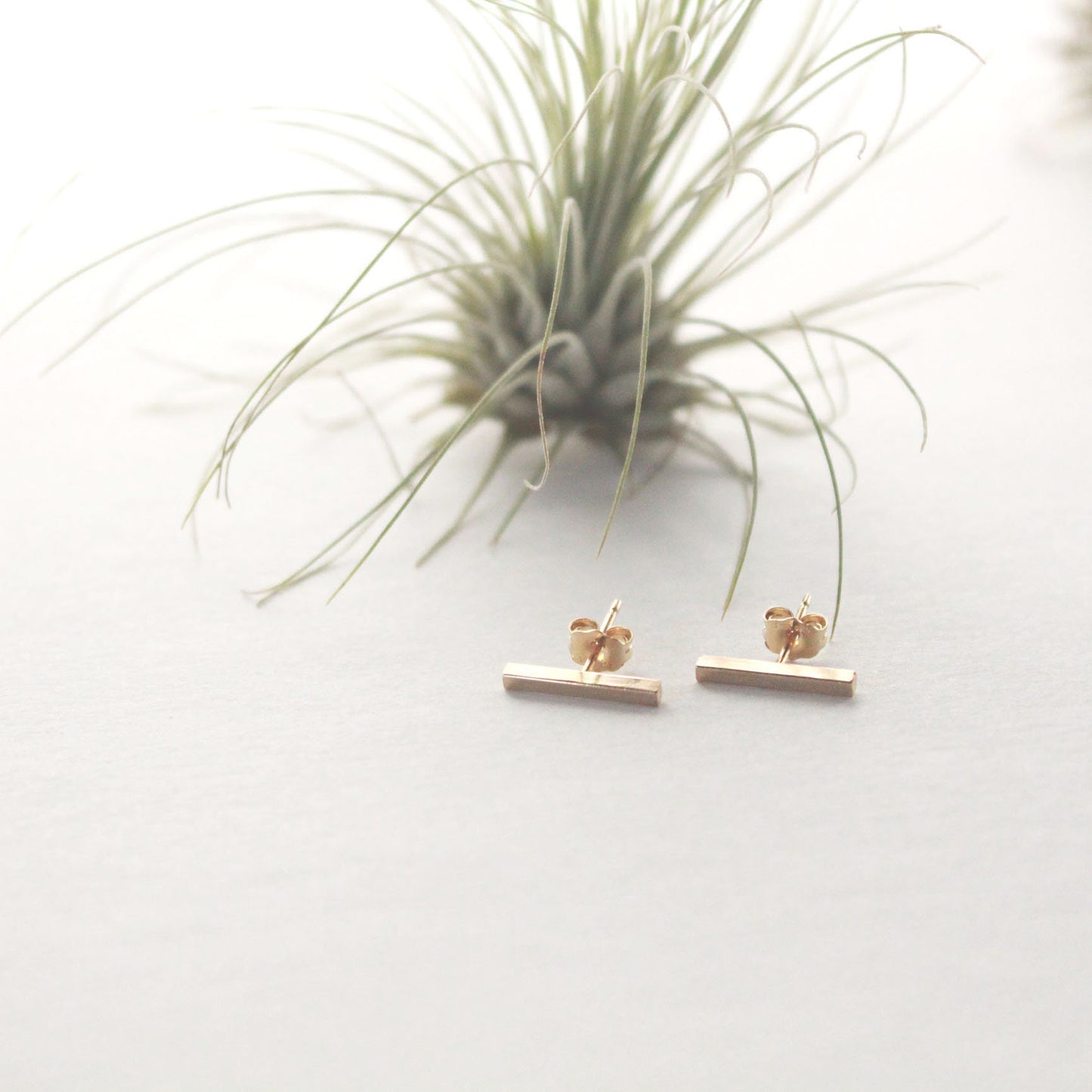 Gold Bar Stud Earring, 14K Gold Filled, Long Squre Bar, 11x2mm