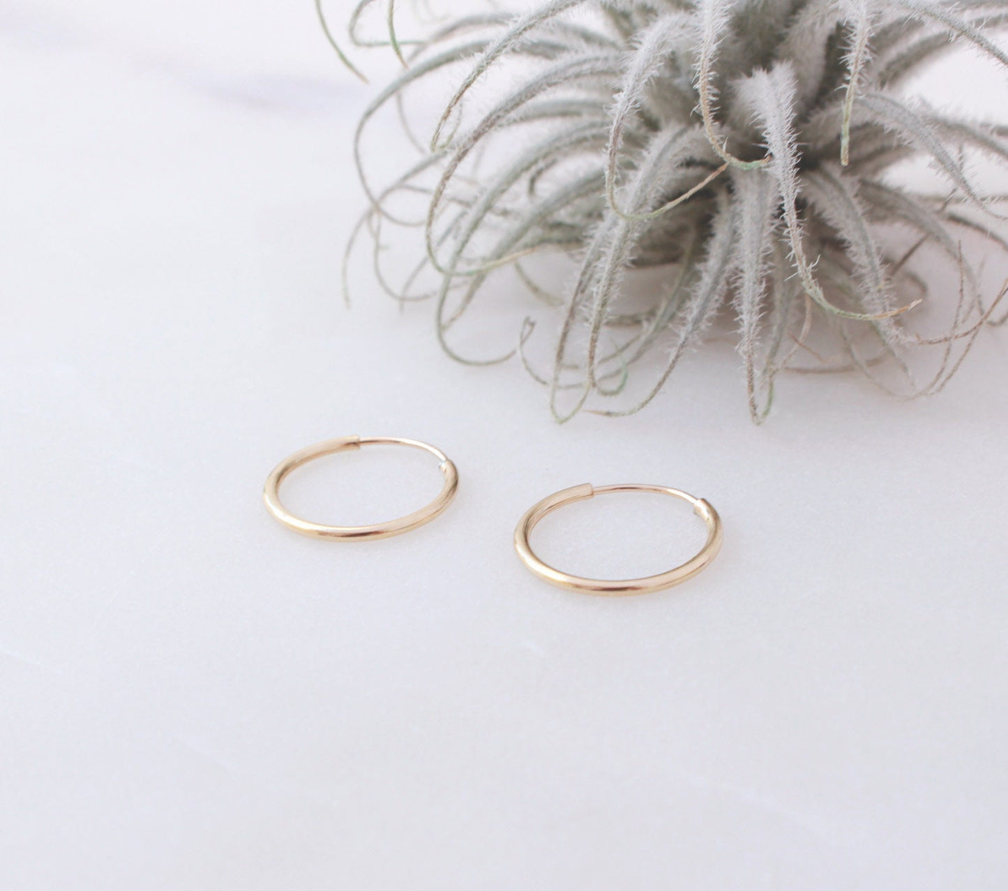Gold Hoop Earrings - 14K Gold Filled, 14mm Diameter, 1.3mm Thick, Endless Hoop Earrings