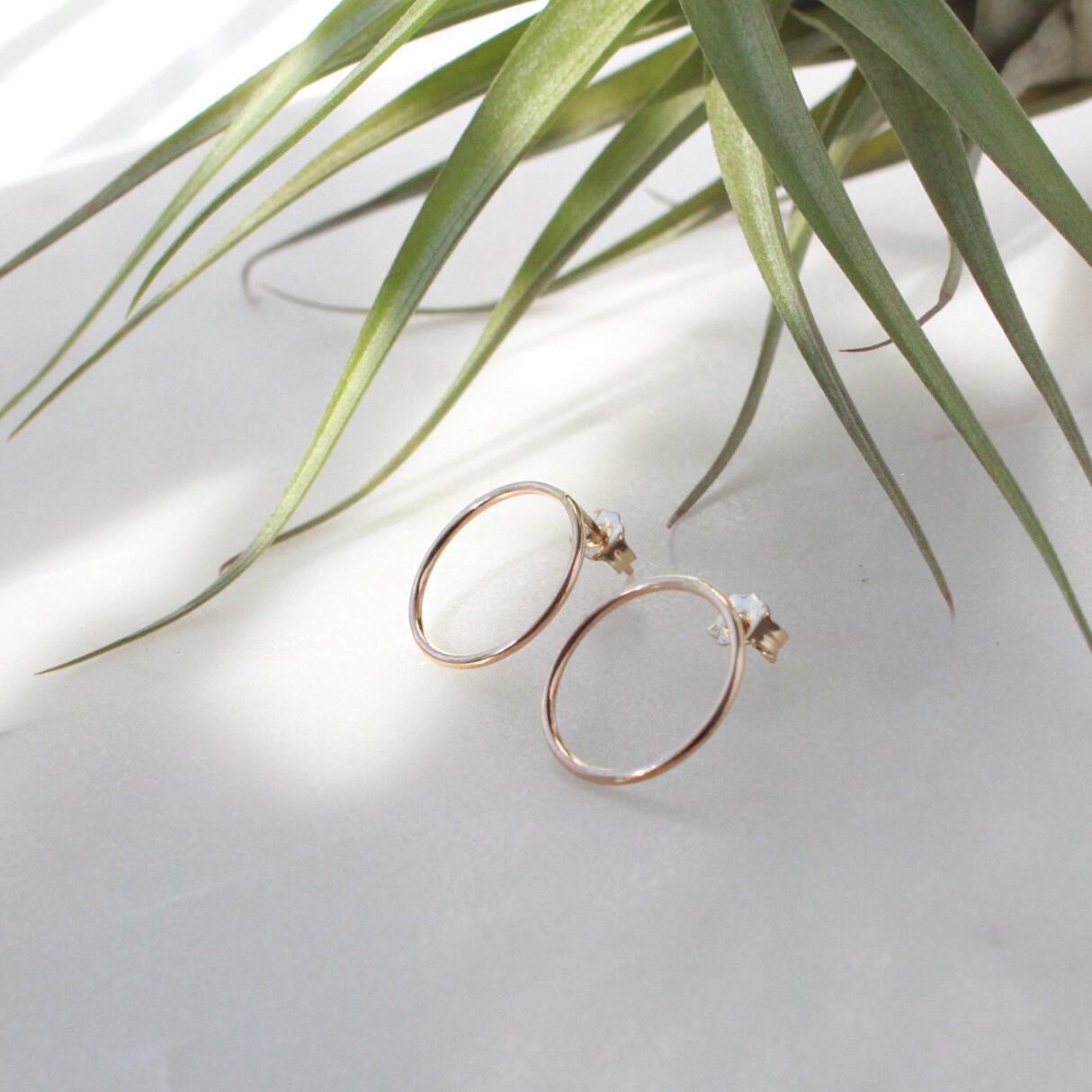 Gold Circle Stud Earrings(Medium) - 14K Gold Filled, 15mm O Ring Circle, 18ga