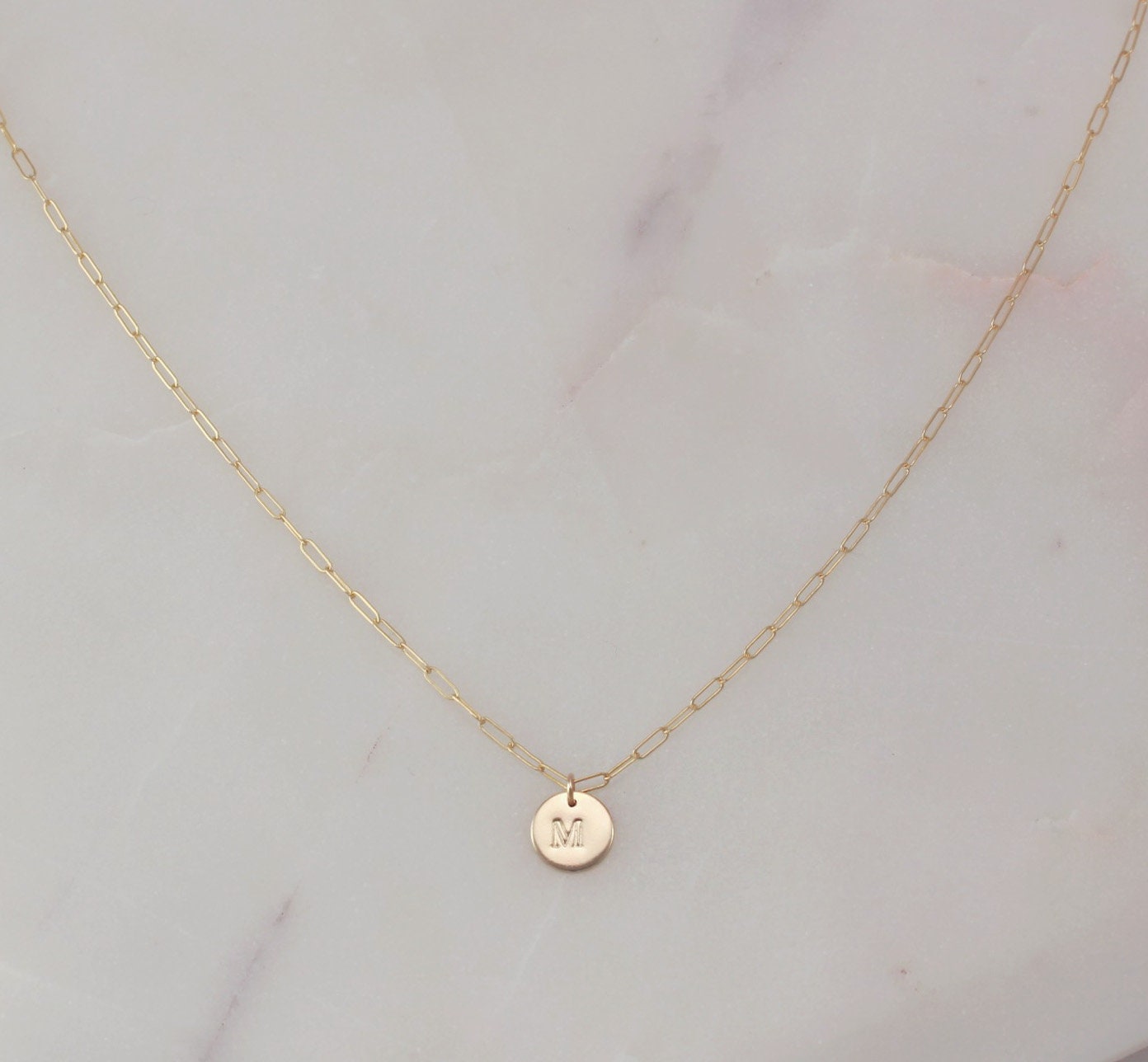 Initial Disc Rectangle Chain Necklace - 14k Gold Filled, 9.5mm Disc