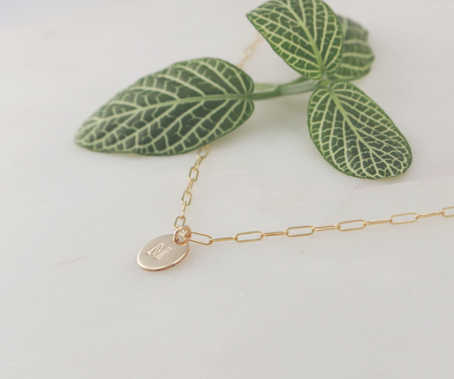 Initial Disc Rectangle Chain Necklace - 14k Gold Filled, 9.5mm Disc