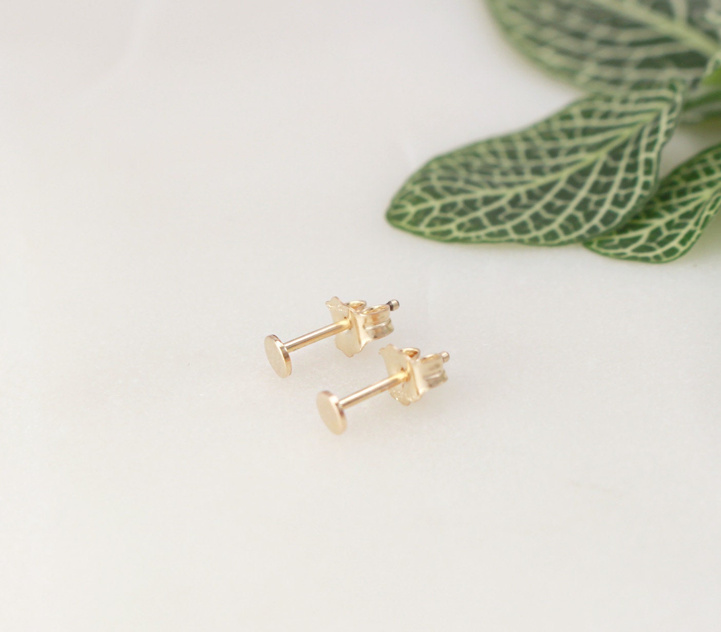 Tiny Gold Disc Stud Earrings - 14K Gold Filled, 3mm Disc(Tiny)