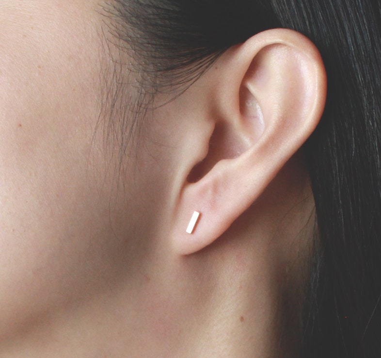 Short Bar Stud Earring(Bold), 14K Gold Filled, Short Squre Bar, 6x2mm