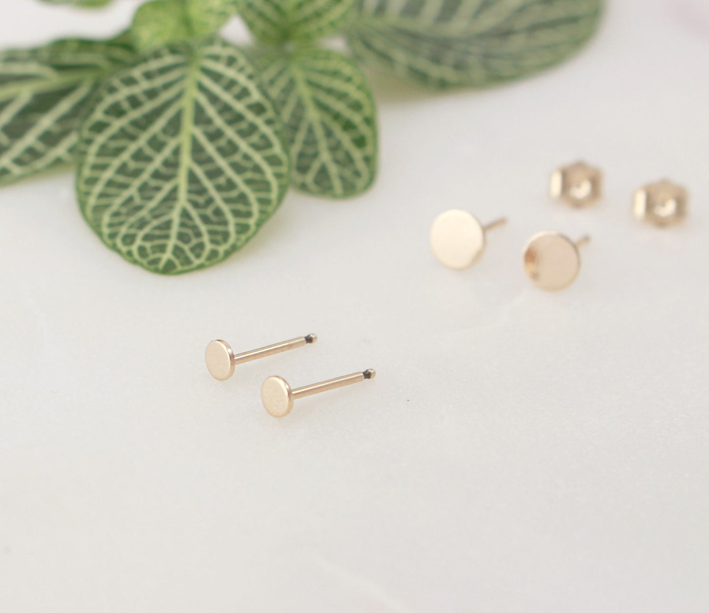 Tiny Gold Disc Stud Earrings - 14K Gold Filled, 3mm Disc(Tiny)