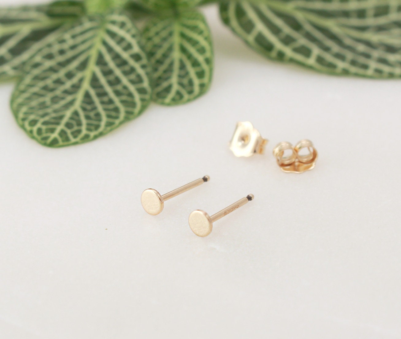 Tiny Gold Disc Stud Earrings - 14K Gold Filled, 3mm Disc(Tiny)