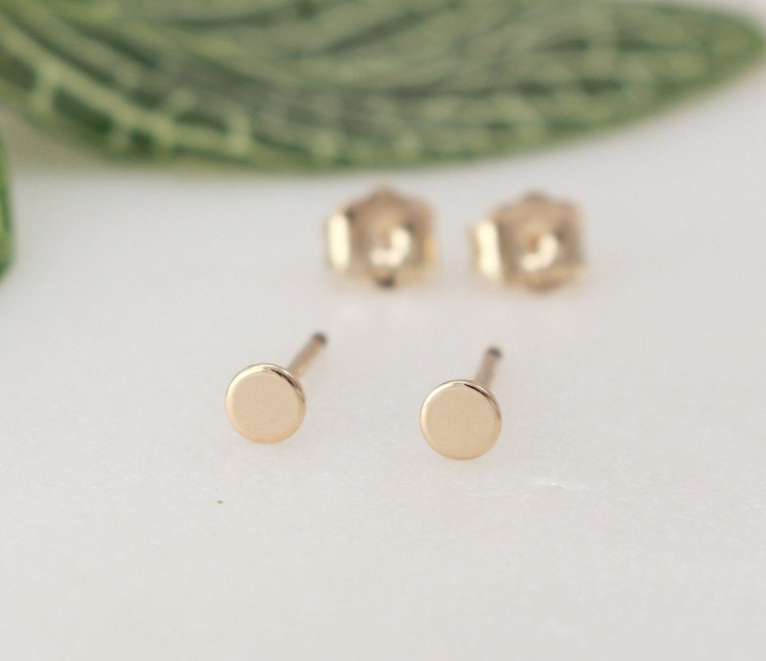 Tiny Gold Disc Stud Earrings - 14K Gold Filled, 3mm Disc(Tiny)