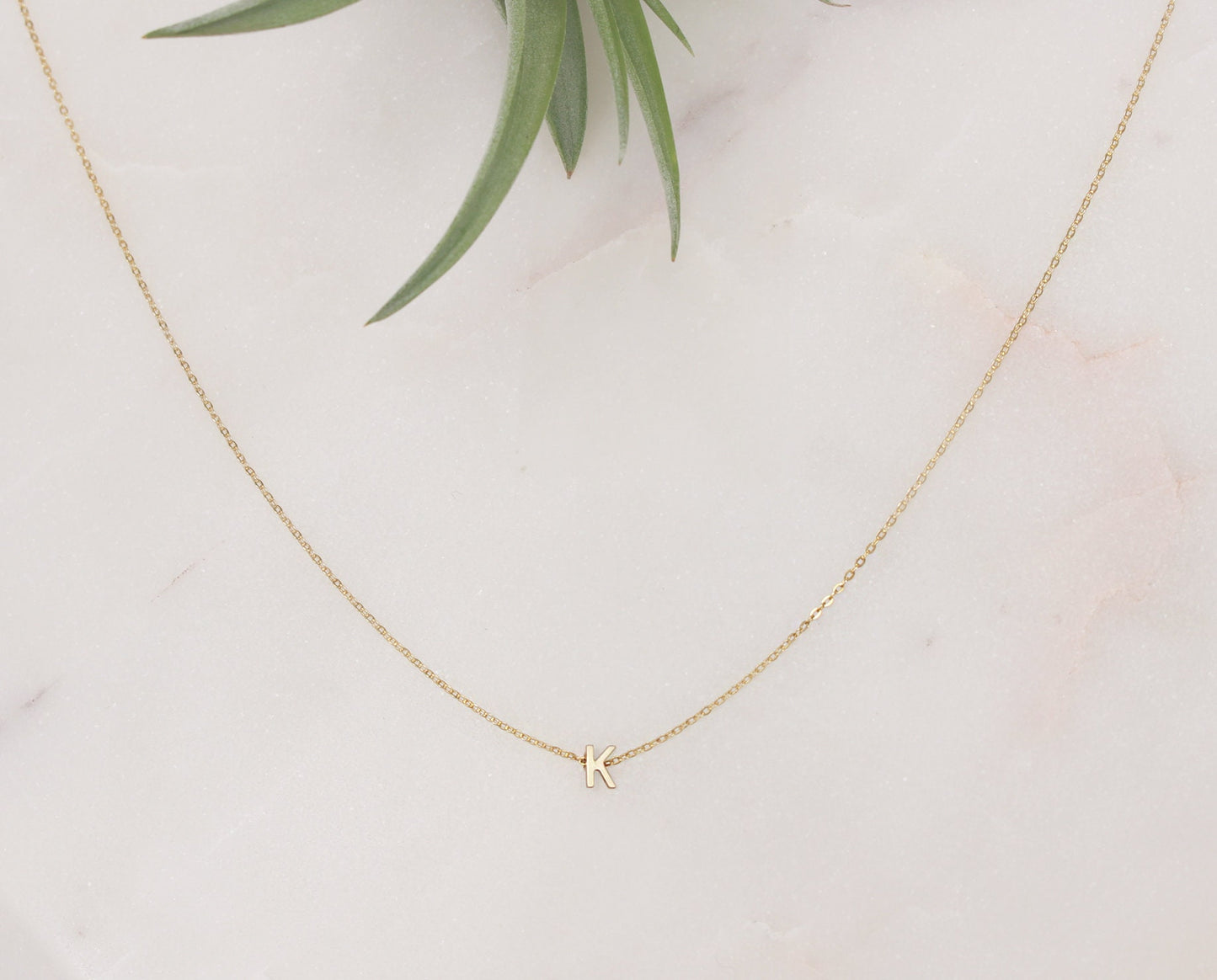 Gold Initial Block Necklace(Small) - 14k Solid Gold 4.8mm Alphabet Block, 14k Gold Filled Chain