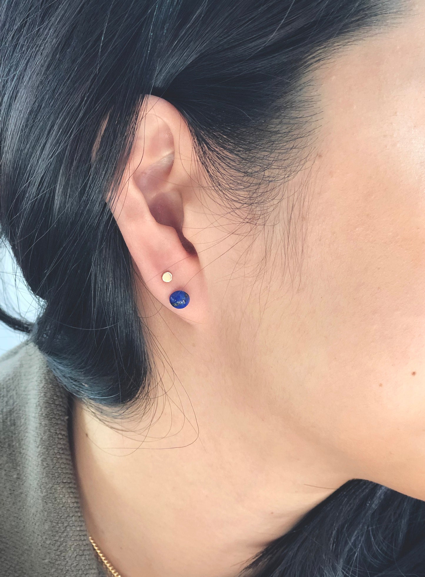 Lapis Lazuli Stud Earring - 6mm(medium), 14K Gold Filled