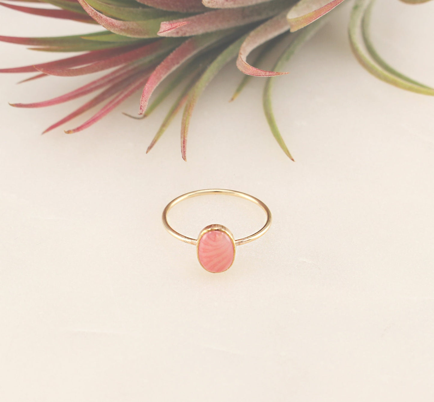 NEW Oval Pink Coral Ring - 14K Gold Filled, 6x8mm Natural Coral, 1mm Gold Filled Ring