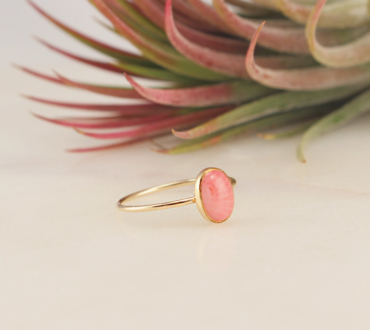 NEW Oval Pink Coral Ring - 14K Gold Filled, 6x8mm Natural Coral, 1mm Gold Filled Ring