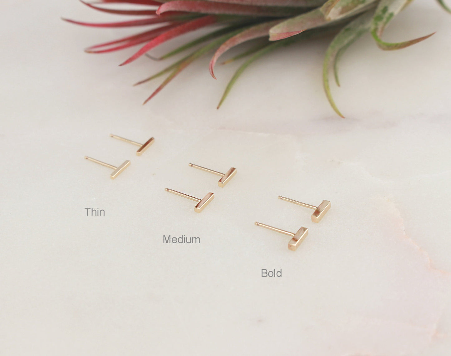 Short Bar Stud Earring(Medium), 14K Gold Filled, Short Squre Bar(Medium: 6x1.3mm)