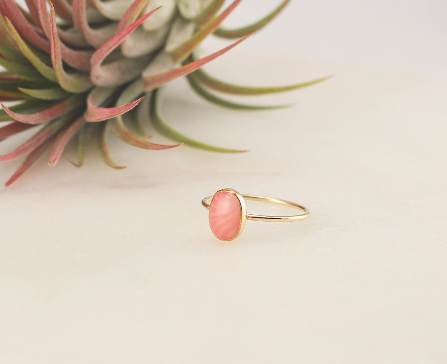 NEW Oval Pink Coral Ring - 14K Gold Filled, 6x8mm Natural Coral, 1mm Gold Filled Ring