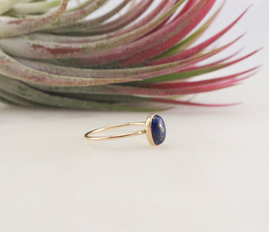 Oval Lapis Ring(Small) - 14K Gold Filled, 6x8mm Oval Lapis Lazuli Stone, 1mm Gold Filled Ring