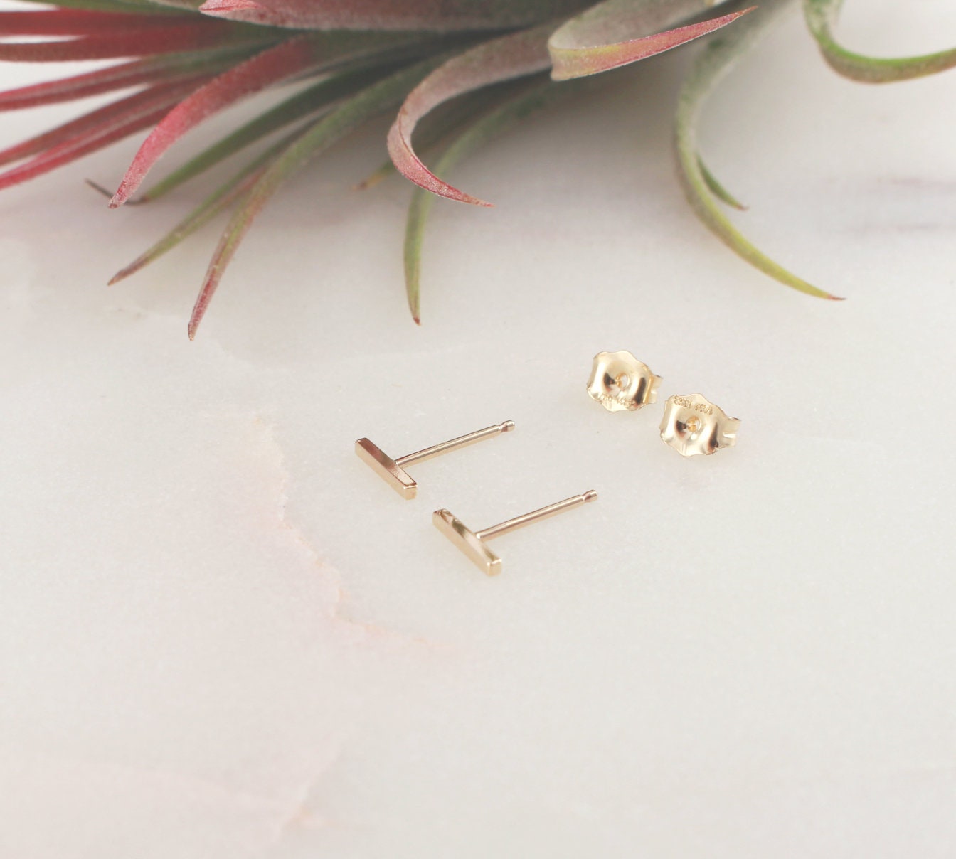 Short Bar Stud Earring(Medium), 14K Gold Filled, Short Squre Bar(Medium: 6x1.3mm)