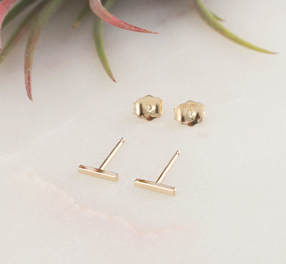 Short Bar Stud Earring(Thin), 14K Gold Filled, Short Squre Bar(Thin: 6.5x1mm)