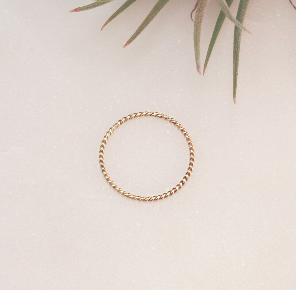 Twisted 1mm Ring - 14K Gold Filled, Layering, Stacking
