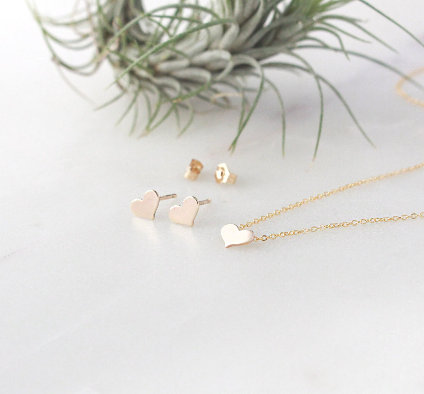 Heart Stud Earrings - 14K Gold Filled, 7x5mm Heart Disc