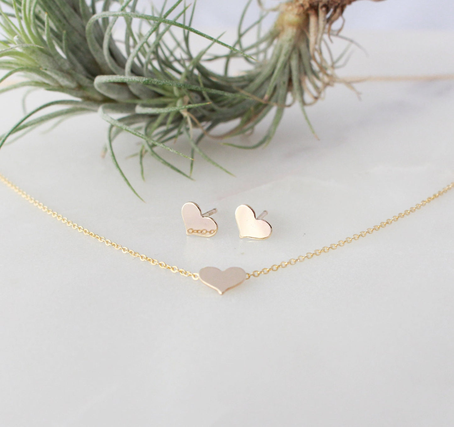 Heart Stud Earrings - 14K Gold Filled, 7x5mm Heart Disc