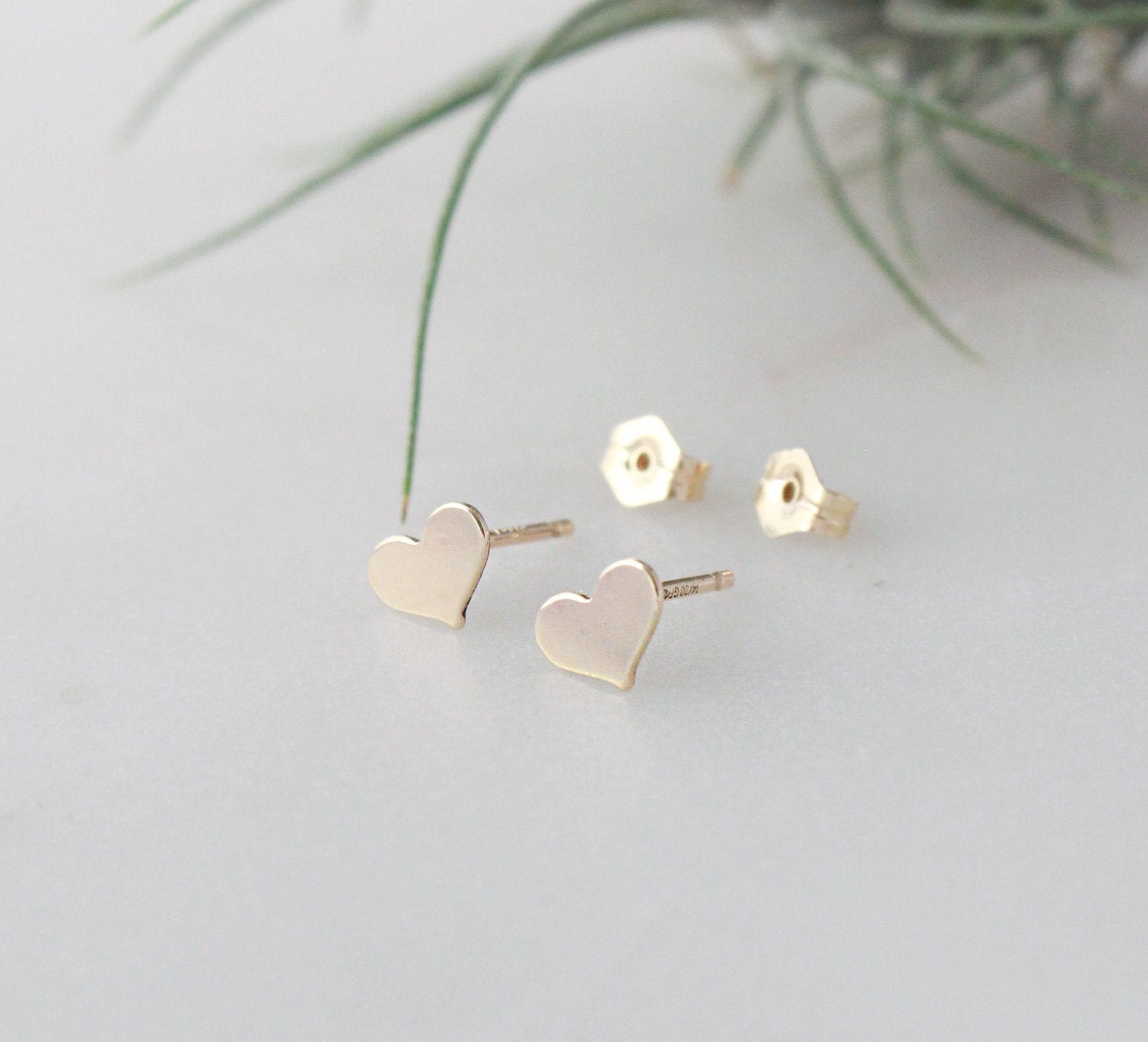 Heart Stud Earrings - 14K Gold Filled, 7x5mm Heart Disc