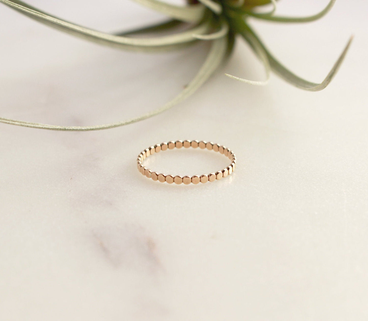 Flat Beaded Ring - 14k Gold Filled. Thickness 1.9mm For Stacking, Layering, Tiny flat beaded Gold Filled Ring