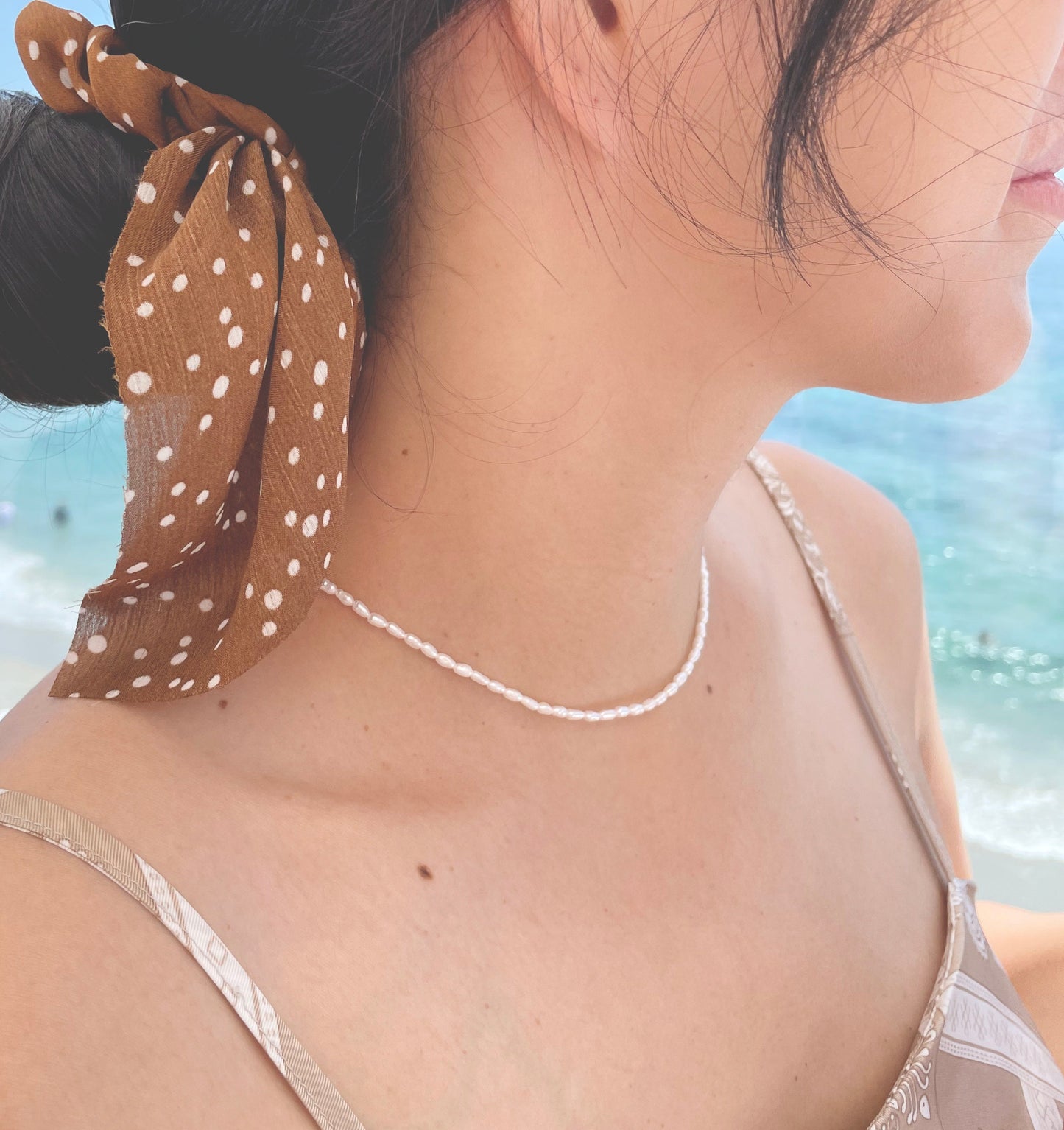 Tiny Pearl Toggle Choker Necklace - 14k Gold Filled Toggle & Bar, 2-3mm White Rice Pearl, Dainty, Freshwater, Seed Pearl, Reversable